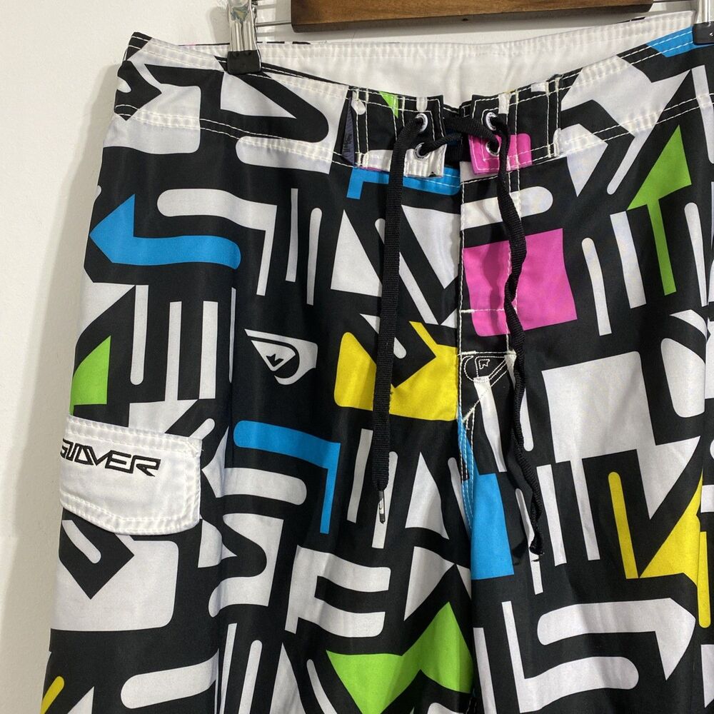 Quicksilver Board Shorts Men's Waist 36 Swim Trunks Cargo Pocket Unlined 90s Y2K - Picture 6 of 12